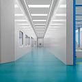 Spacious Factory Interior With Blue Columns Ceiling And Yellow Floor Lines Industrial Machines