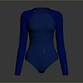 Blue Long Sleeve Bodysuit with Zip Front Fitted Design and Solid Color Silhouette
