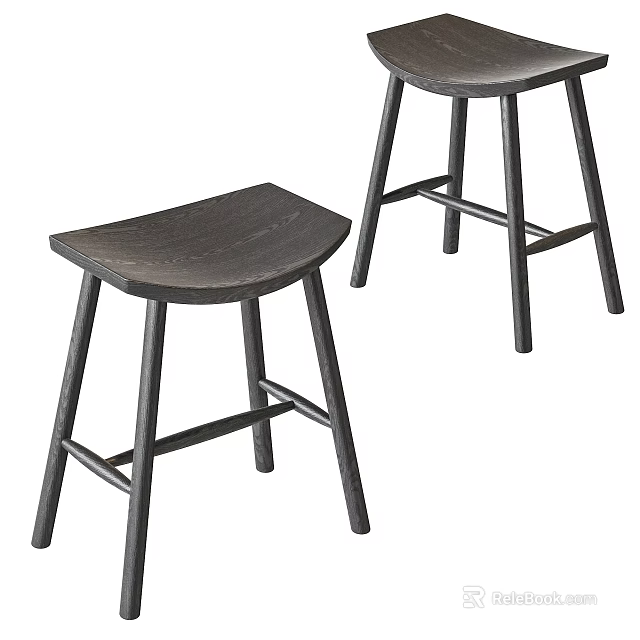 Dark Colored Wooden Stools With Simple Design And Crossed Leg Structure 3d model 