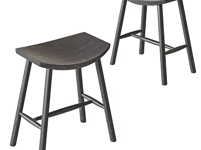 Dark Colored Wooden Stools With Simple Design And Crossed Leg Structure 3d model