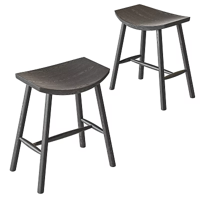 Dark Colored Wooden Stools With Simple Design And Crossed Leg Structure 3d model