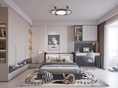 Modern Kids Bedroom Interior With Bed Toys Rug And Study Desk 3d model