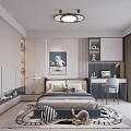 Modern Kids Bedroom Interior With Bed Toys Rug And Study Desk