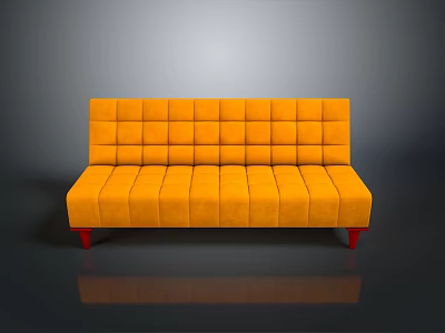 Vibrant Orange Tufted Sofa With Red Legs And Rectangular Design 3d model