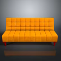 Vibrant Orange Tufted Sofa With Red Legs And Rectangular Design