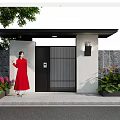 Garden Landscape Design With Modern Black Gate Green Plants Flower Beds And Stone Wall