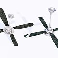 Two Modern Ceiling Mounted Air Conditioner Fans With Dark Blades And White Base