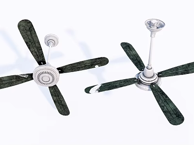 Two Modern Ceiling Mounted Air Conditioner Fans With Dark Blades And White Base 3d model