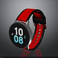 Smart Watch With Red Strap Black Dial Silver Case Digital Display Time Temperature