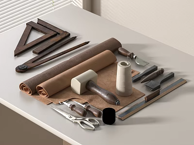 Assorted Hardware Tools Displayed On White Table 3d model