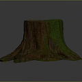 Natural Wooden Tree Stump With Detailed Texture And Green Mossy Base