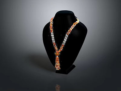 Stylish Beaded Necklace With Orange And White Beads On Black Mannequin 3d model