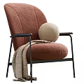 Brown Accent Chair With Black Metal Arms Beige Round Pillow And Knitted Throw Blanket