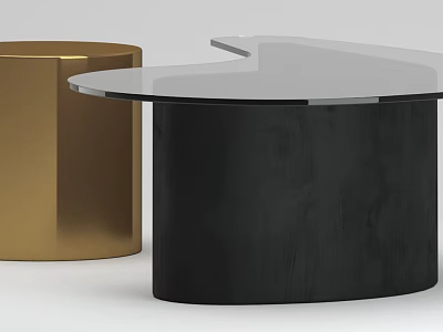 Modern Glass Top Coffee Table With Black And Gold Cylindrical Bases 3d model