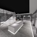 Modern Clothing Store Interior With Gray Flooring White Counters Metal Frames And Lighting