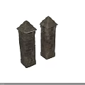 Two Vintage Stone Brick Pillars With Pointed Tops And Textured Surfaces 3d model