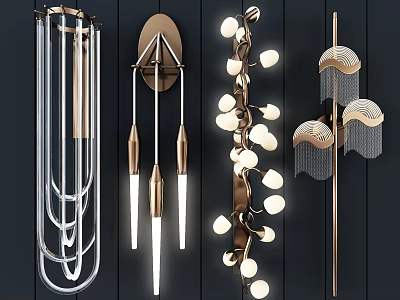 Modern Wall Sconces With Metal Frames Multiple Bulbs And Decorative Details 3d model