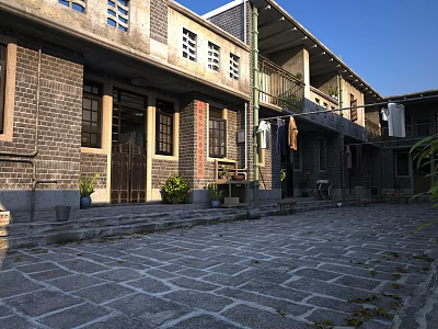 Traditional Chinese Garden Landscape With Stone Path Courtyard And Ancient Buildings 3d model