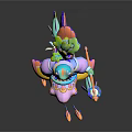 Colorful Character Riding Vibrant Fish Creature With Feather Staff And Small Fish