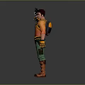 Game And Movie Character Wearing Orange Shirt Green Pants Holding Gun With Tool Belt