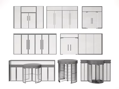 Various Door Designs Featuring Sliding Revolving Panel And Glass Styles Collection 3d model