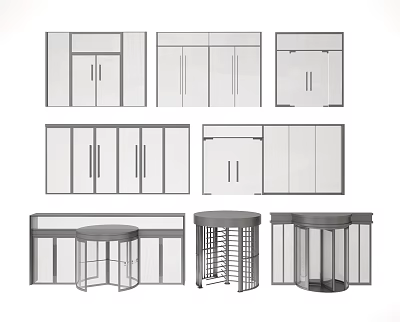 Various Door Designs Featuring Sliding Revolving Panel And Glass Styles Collection 3d model