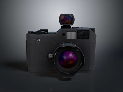 Classic Black R501 Camera With Professional Lens And Viewfinder Details 3d model