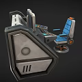 Sci Fi Control Console With Green Digital Screens And Blue Accent Chair 3d model