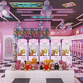Pink Themed Specialty Store Featuring Flower Adorned Walls Colorful Balloons and Product Displays