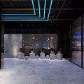 Modern Tech Inspired Bar Interior With Illuminated Steps And Dark Perforated Walls 3d model