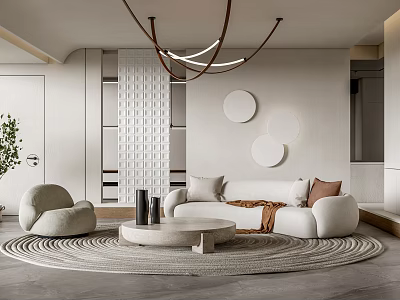 Living room sofa coffee table combination chandelier potted wall decoration 3d model