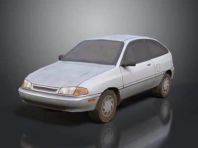 White Hatchback Car Exterior Display With Reflection On Dark Surface 3d model