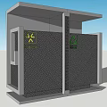 Public Facility With Two Compartment Geometric Patterned Surface Yellow Hazard Symbol Green Recycling Logo Outdoor