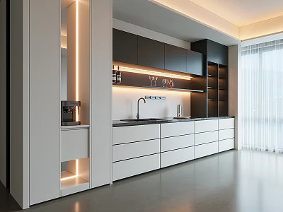 Modern Sideboard With White Black Cabinets Integrated Lighting And Sleek Storage Drawers 3d model