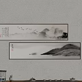 Traditional Chinese Landscape Paintings With Mountains Water Flying Birds And Calligraphy Hanging On Wall