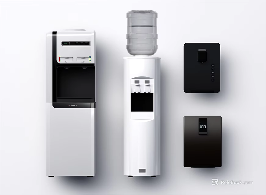 Modern Daily Use Electrical Appliances Featuring Water Dispensers With Digital Displays And Sleek Designs 3d model 