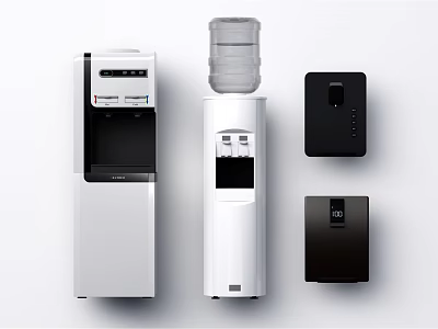 Modern Daily Use Electrical Appliances Featuring Water Dispensers With Digital Displays And Sleek Designs 3d model