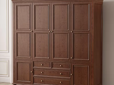 Classic Wooden Wardrobe with Multiple Doors and Drawers Traditional Design for Bedroom Storage 3d model