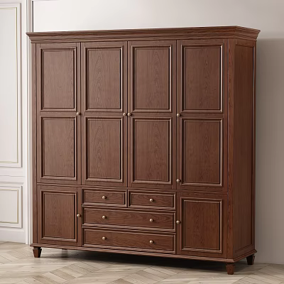 Classic Wooden Wardrobe with Multiple Doors and Drawers Traditional Design for Bedroom Storage 3d model