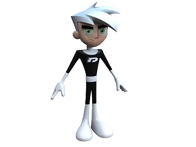 Cartoon Man With White Hair Green Eyes In Black Outfit And White Accessories 3d model Cartoon Man With White Hair Green Eyes In Black Outfit And White Accessories 3d model