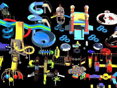 Colorful Children's Playground Equipment Including Slides Swings Climbing Frames And Ball Pits 3d model