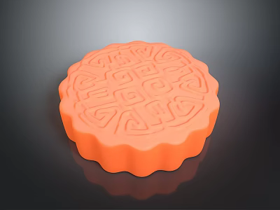 Orange Moon Cake With Intricate Surface Patterns And Decorative Edges 3d model