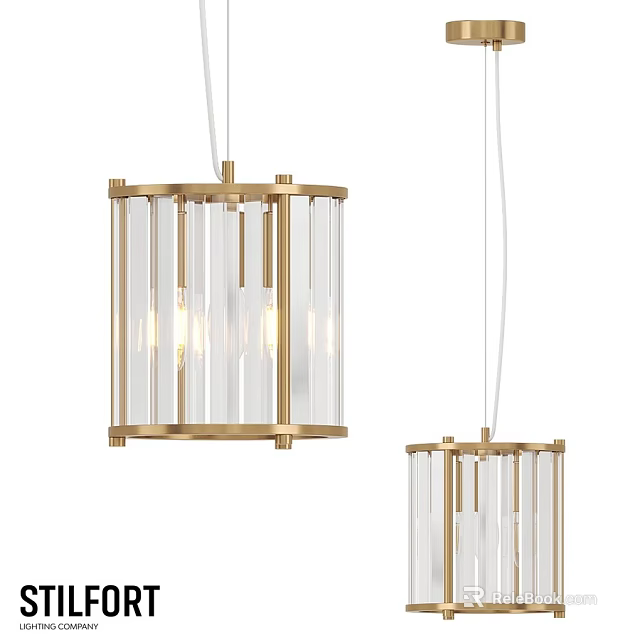 Modern Hanging Chandelier With Golden Metal Frame And Transparent Glass Design 3d model 