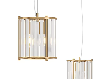 Modern Hanging Chandelier With Golden Metal Frame And Transparent Glass Design 3d model
