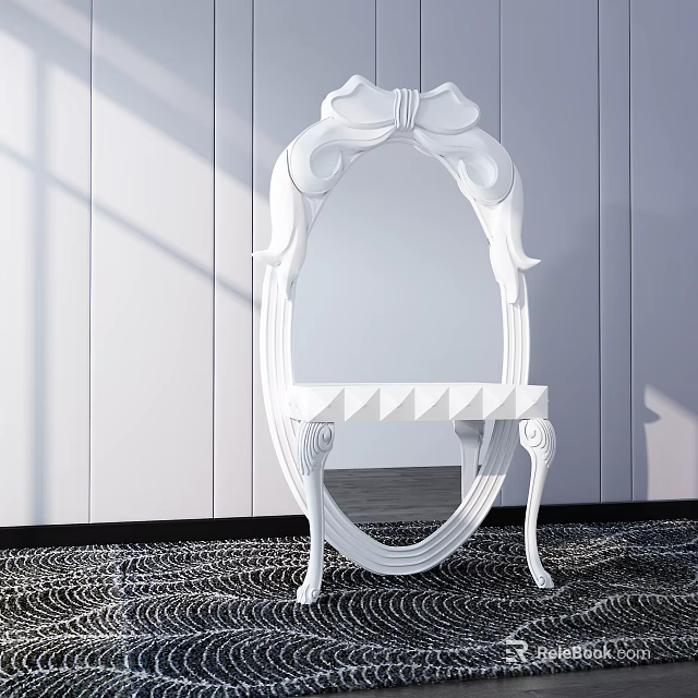 White Vanity With Decorative Mirror And Carved Legs In Modern Interior 3d model 
