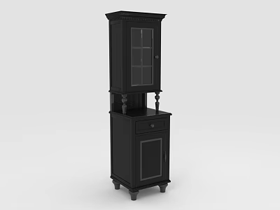 Traditional Black Storage Cabinet With Glass Door Drawer And Classic Design 3d model