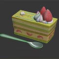 Delicious Green Layered Cake Topped With Fresh Strawberries Whipped Cream And Silver Spoon