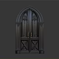 Intricately Carved Gothic Wooden Door With Arched Top And Double Panels