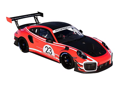 Red Racing Car With Number 23 Black Spoiler And Sporty Exterior Design 3d model