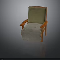 Modern Wooden Chair With Orange Frame Light Green Cushion And Gray Cloth
